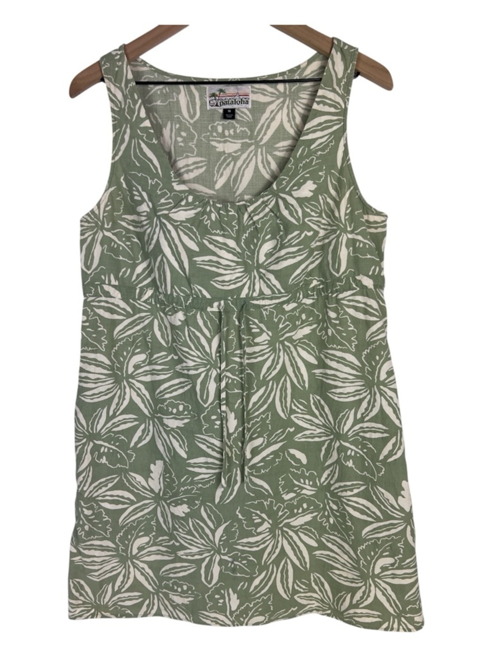 Patagonia Pataloha Sz 10 Dress Tropical Print Green Organic Cotton Scoop Neck
